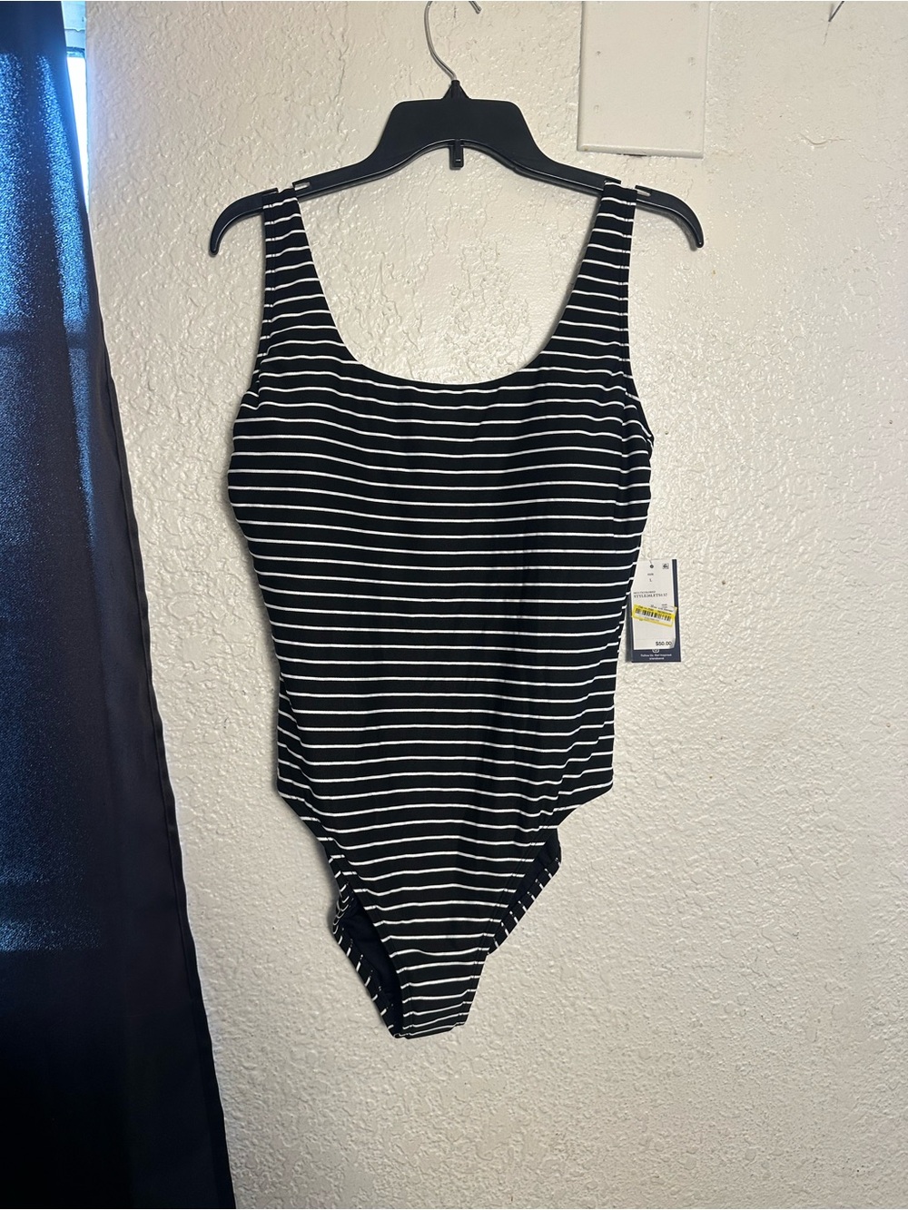 Lands' End Black & White Striped One-Piece Swimsuit